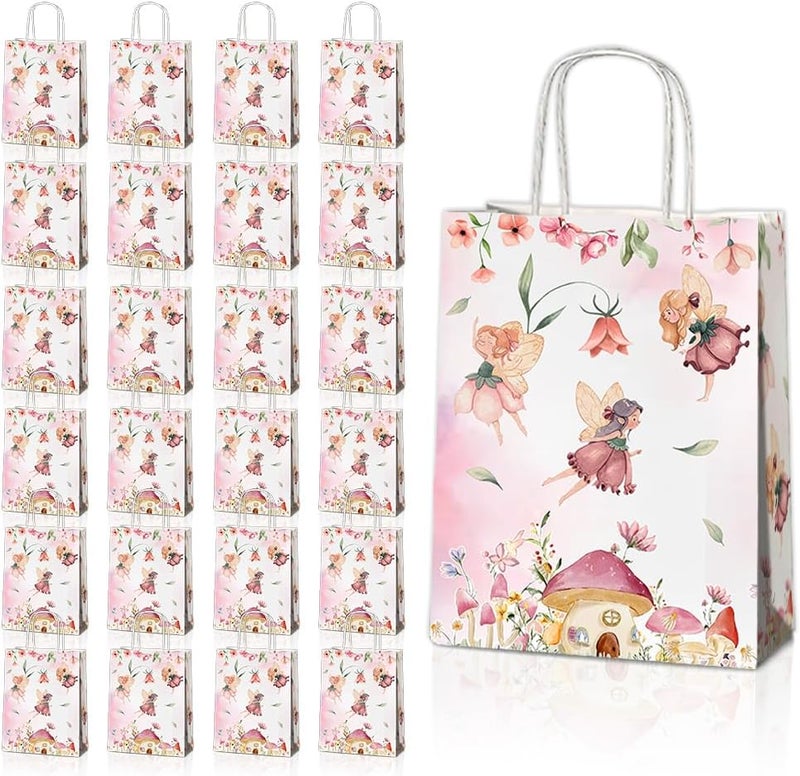 JOYGATHER 24 Pcs Fairy Party Favor Bags with Handles, Woodland Mushroom Goodie Gift Candy Treat Paper Bags for Kids Girls Baby Shower Birthday Party - Image 1